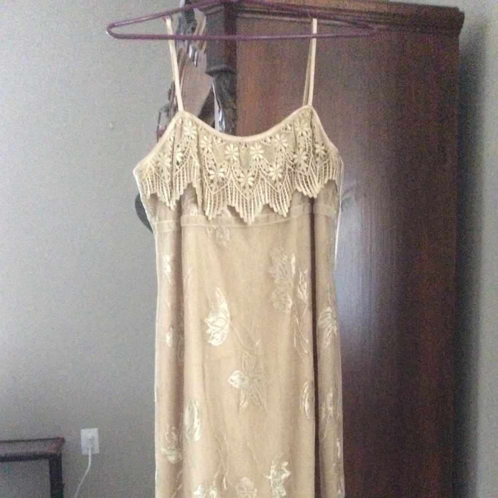 Sue Wong taupe lace dress